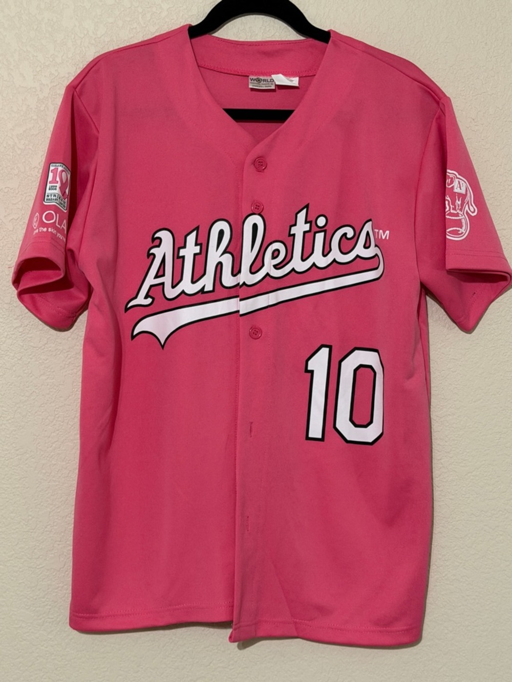 Oakland A’s 2008 Pink Breast Cancer Awareness Button Up Baseball Jersey -Size L